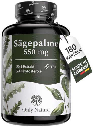Only Nature Sägepalmenextrakt 550 mg - 180 Prosta Kapseln - Natürlich & Wirksam - in Deutschland produziert & Laborgeprüft - Sägepalme Prostata Kapseln