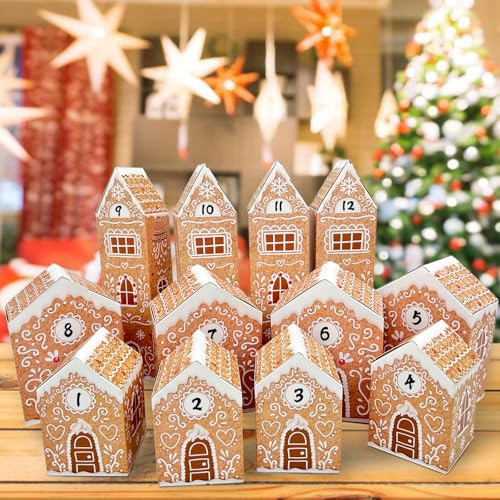 KALEFO Christmas Advent Calendars 2026 Cardboard Treasure Boxes with 1-24 Number Gingerbread Countdown Calendar Xmas Holiday Christmas Decorations