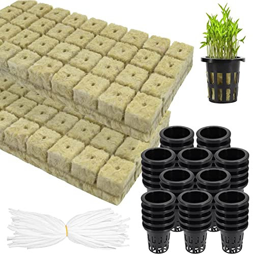 Steinwolle Würfel 50-teiliges atmungsaktives Zubehör-Hydrokultur-Set, Schlitzbecher, Pflanzenanbau, Steinwolle-Würfel, multifunktionales Gartenzubehör