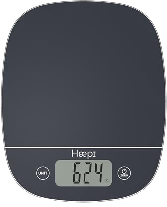 Haepi, Balance De Cuisine Electronique Haute Précision 5000g/1g, Fonction Tare/Liquide, Design Moderne, Ecran LCD Large, Piles Incluses, Garantie 15 Ans