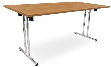 Besprechungstisch klappbar, Klapptisch Gestell Chrom gerader Fuß, Schreibtisch Maße 140x80 oder 160x80cm, Konferenztisch platzsparend stapelbar, hauseigene Fertigung (Buche, 140 x 80 cm)
