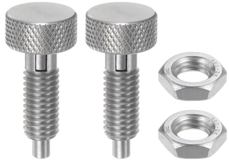 sourcing map 2Pcs Spring Plunger with Knurled Handle M8x1.25 Pin Dia.4mm Retractable Release Pins Stainless Steel Non-Locking Retractable Index Plunger for Industrial Equipment Location Pin