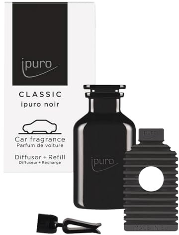 ipuro Classic Autoduft Clip Set - Autostecker Schwarz + Noir Refill - Autodiffusor für Lüftungsschlitze wiederverwendbar & austauschbar, Orientalischer Duft Eukalyptus Patschuli Sandelholz & Kokosnuss
