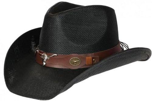 Nyls Création Cowboy-Hut, Schwarz, Stierkopf, Silber, Country Prestige Wrangler – Größe: Einheitsgröße – Farbe: Schwarz – Unisex, Schwarz , Einheitsgröße