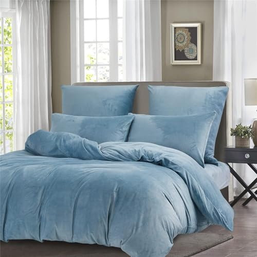 Gezu Copripiumino invernale 140x200 cm blu chiaro flanella velluto doppio lato spesso caldo biancheria da letto per 1 persona con 1 federe 65x65 cm