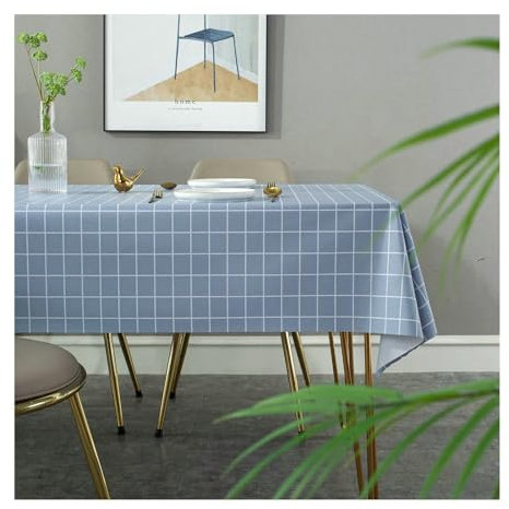 BCughia Tischdecke 90x150CM Rechteckig, Tischdecke Abwaschbar Küche PVC Karomuster Tischdecke für Esstisch, Hellblau