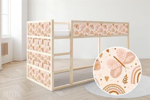 Unik Nordic Aufkleber für IKEA KURA Hochbett, Boho Muster 5-Sticker-Set Unten, Bettaufkleber, Sticker für Kinderbett, Möbelfolie fürs Kinderzimmer, Bettfolie für Kinder, Set 5 Teilig