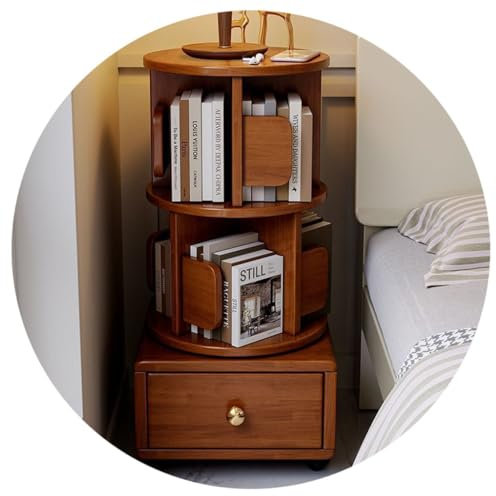 GHKFEJGDEN Drehbares Bücherregal, 2-stöckig, aus Holz, um 360 Grad drehbar, drehbarer Bücherregalturm, Eckregal für Schlafzimmer, Wohnzimmer, Arbeitszimmer, Büro (braun)