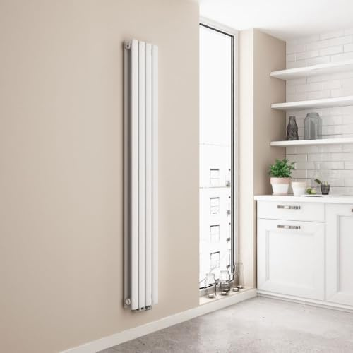 EMKE Ovalado Pequeño 1600x240 mm, Blanco 623 W | Radiador de Diseño Estrecho Alto Doble Tubo Vertical Conexión Central Calefacción