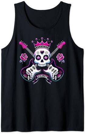 Cute Punk Skull Princess Rockstar Guitar Band Rock'n Roll Tank Top