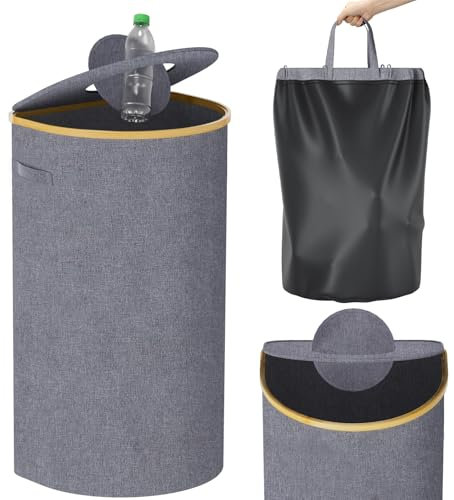 Pinlanuo Pfandflaschen Sammelbehälter, 100L Groß Pfandflaschen Behälter, Flaschensammler Leergut mit Deckel, Altglas Aufbewahrung mit Loch für Küche & Abstellraum Grau