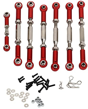 RC Car Tie Rods Full Set, Aluminium Alloy Steel Tie Rods Full Set, Turnbuckles for RC Car 1/10 Short Course, Ideal Upgrade Parts (Red