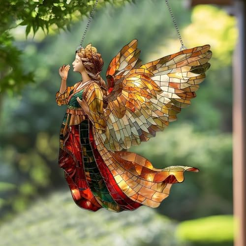 Fensterdeko Hängend, Engel Sonnenfänger Fenster, Engel Suncatcher Fensterdekoration, Acryl Sonnenfänger zum Aufhängen Gartendeko, für Fenster, Terrasse, Wand, Haus und Garten (A)