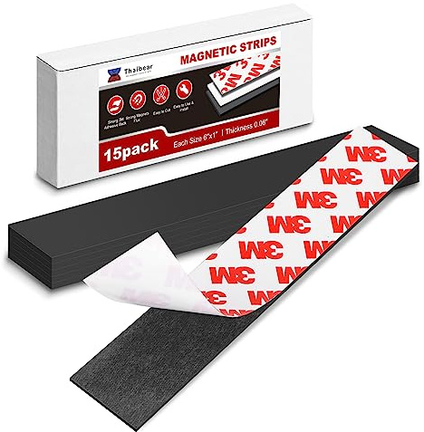 Tiras magnéticas autoadhesivas, flexibles (paquete de 15, 6 x 1 pulgada), tiras magnéticas adhesivas fuertes para cocina, soporte de cinta magnética para cuchillo adhesivo para pared
