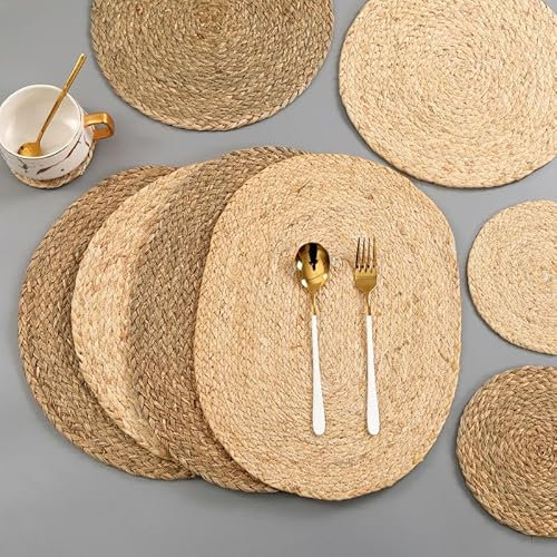 placemat, 11-36cm Round/Ellipse Woven Placemats Natural Corn Husk/Water Hyacinth Placemats, Straw Braided Rattan Placemats Hand Woven Chargers Table(Water Hyacinth,Ellipse 30 * 40cm)