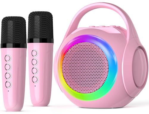 Hockvill Mini Karaoke Maschine für Kinder mit 2 Mikrofonen Bluetooth Kleinkind Karaoke Spielzeug mit LED-Lichtern Wiederaufladbarer tragbarer Lautsprecher für Mädchen Jungen Alter 3-10 Jahre Kindertag