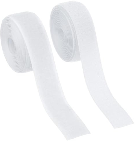 YELARXI Sew on Hook and Loop Tape, 1 Inch Width Non-Adhesive Back Nylon Sewing Fastener Strips Interlocking Fabric Tape 2 Yards Fit for Clothing Crafts Sewing DIY Project - (White)