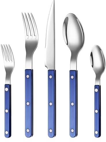Khen Cutlery Set of 20 Pieces, 18/8 Stainless Steel Flatware, Modern Silverware for Home, Kitchen, Dining & Table Setting for 4 Dishwasher Safe, Lightweight & Ergonomic Design Gift - Blue