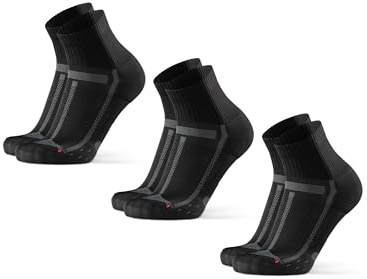 DANISH ENDURANCE Dämpande löparstrumpor, långa distanser, Anti-Blåsor & Svettavsiande, kvartslånga, för Män & kvinnor, Unisex, 3-Pack, Black/Grey - 3 Pack, 31-34