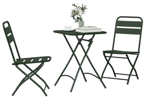 vidaXL Conjunto bistro 3 pcs Verde Acero, Juego de mesa y sillas para jardín, bistró rectangular, muebles compactos, cómodos y estilosos