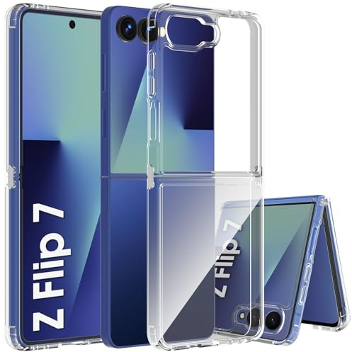 QULLOO Fodral för Samsung Galaxy Z Flip 7/Flip7 5G, genomskinligt ultratunt fodral med fullt skydd baktill reptåligt skyddsfodral