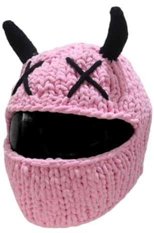BIGULA Knitted Horn Motorradhelm Überzüge Plüsch Cartoon Strickhelm Schutzüberzüge für angenehme Fahrten Snowboardi