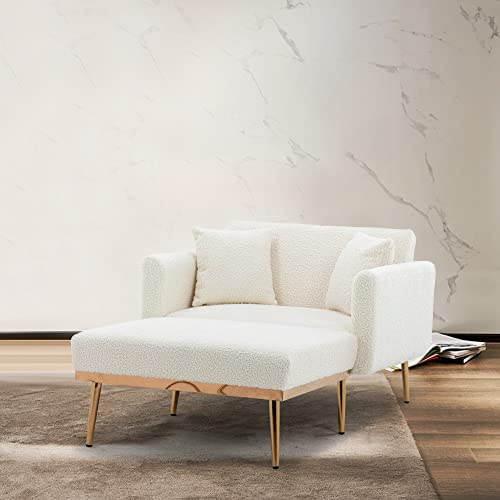 BTBHIHO Winkelverstellbarer Relaxsessel Mit Metallrahmen - 3-Stufige Rückenlehne (105°-140°-180°), Klappbares Schlafsofa, Sessel Für Wohnzimmer Und Schlafzimmer (White Teddy + Teddy + Foam)