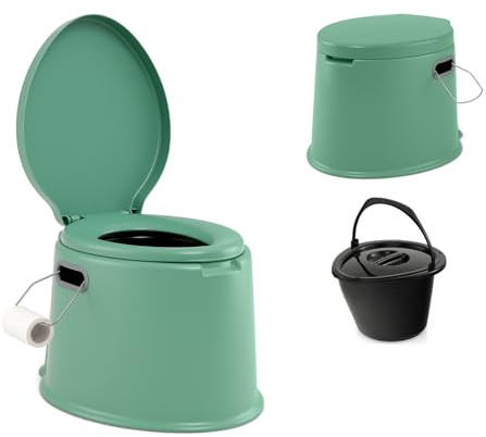 SOARS WC Portatile 5L, 49 X 41 X 34 CM, Toilette con Coperchio Anti-Odore, Secchio Interno Rimovibile, Portarotolo per Carta Igienica, Carico 200 KG, per Campeggio, Viaggi, Escursioni (Verde)