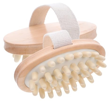 2 Stück Holz Massage Badebürste für Kopfhautpflege und Dusche | Sanfte Peelingfunktion, Ergonomische Form, Schuppenentfernung, Beige Ausführung, Holz und Stoff