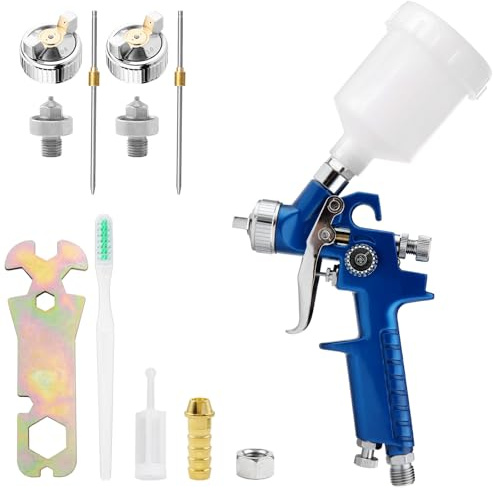KCNKCN Mini HVLP Air Spray Gun Kit, with 0.8mm & 1.0mm Nozzles&125cc Cup, Small Automotive Paint Sprayer, Paint Guns Touch Up Detail Spot Repair, for House Painting, Furniture, Cars (Blue)