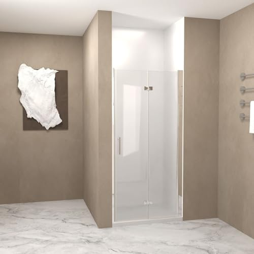 CAGUUIA 28-29x72 Bifold Glass Shower Door, Aluminum Frame, 1/4(6mm) Tempered Glass with Explosion Proof Film, Space-Saving & Water Blocking Design,Chrome
