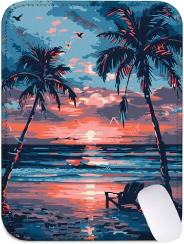 Mauspad Strand Mousepad Klein 420x350, Mini Schreibtischunterlage Kokosnussbäume Mauspad Gaming mit Genähten Kanten, Wasserdicht rutschfest, Verbessert Präzision und Geschwindigkeit, PC Zubehör J2-60
