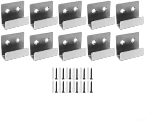 Filteilect 10er-Pack robuste Spiegel-Hänge-Clips-Set, Edelstahl-Wandhalterungen für rahmenlose Spiegel und Bilderrahmen (Silber)