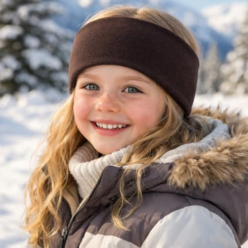 Wollhuhn ÖKO Kinder/Jungen/Mädchen Warmes Stirnband/Haarband Zweilagig Fleece Viele Farben 20250810 (Dunkelbraun Sportfleece, Einheitsgröße)