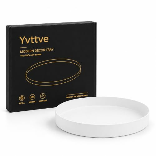 Yvttve Bandejas Metal Blanco Redondo Decorativas Bandeja de Acero Inoxidable, Plato Organizador de Bandeja para Cosméticos Joyería Perfume Velas (Blanco, Ø 20 cm)
