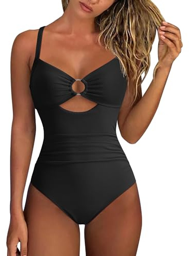 RXRXCOCO Ribbed Swimsuits for Women Swimming Costume Tummy Control Swimwear Cutout One Piece Bathing Suit
