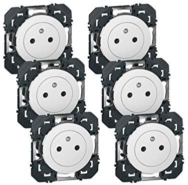 LEGRAND - Prise Electrique Murale 16A avec Terre dooxie Surface - Prise 2P + T Affleurante avec Fond Rétractable - Blanc - Lot de 6