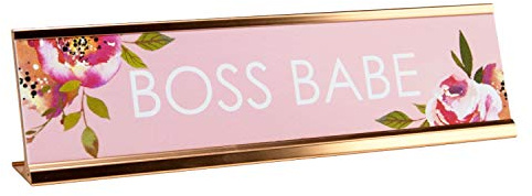 Boss Babe Desk Plate / 2 x 8 Chic Pink Floral Office Desk Sign/Cubicle Name Plate Coworker Present/Made In The USA