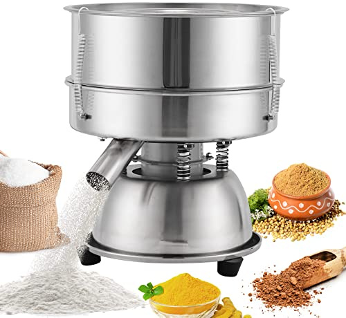 YUCHENGTECH Tamis Vibrant Électrique avec Tamis de 40 mesh Tamis à Farine Électrique Tamis Vibrant Automatique Tamis Vibrant en Acier Inoxydable pour le Tamisage de Farine/Poudre de Cacao 1150rpm 50W