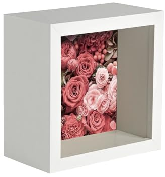 Nicola Spring 3D Shadow Box Photo Frame - 4 x 4 (10 x 10cm) - Pack of 1 - White 3D Photo Picture Frame Deep Box Small Square Display Case for Crafts, Keepsakes, Wedding, Graduation
