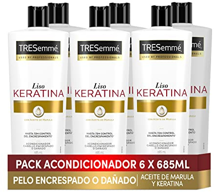 TRESemmé Acondicionador Liso Keratina para pelo encrespado o dañado con aceite de Marula y Keratina - Pack de 6 x 685ml