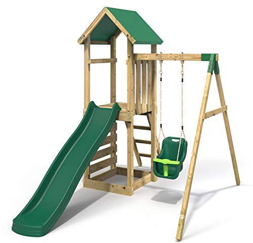 Rebo® Children's Adventure Playset Wooden Climbing Frame, Swing Set and Slide - Rosa | OutdoorToys | Sturdy Wooden Construction, Pressure Treated Timber