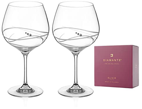 DIAMANTE Gin Glasses Pair - 'Soho' - Embellished with Swarovski Crystals - Gift Box of 2