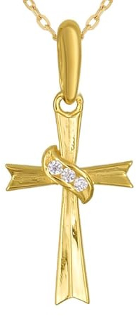 Collier - Croix Or Jaune - Chaine Dorée Offerte - Femme ou Enfant