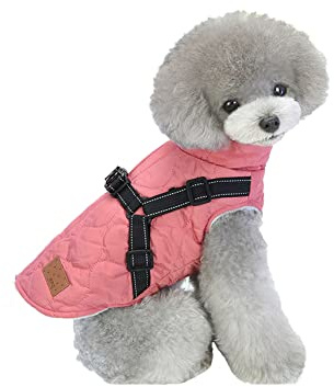 meioro Hundebekleidung Warmer Hundemantel mit reflektierendem Geschirr Winddichte Hundejacke Winterhunde Baumwolltuch Verdickte ärmellose Weste Baumwollhundepullover Haustierjacken (Rosa, S)