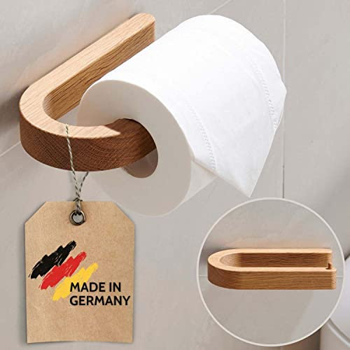 DEKAZIA® Holztoilettenpapierhalter | Klopapierhalter ohne Bohren | WC-Papierhalter | Klorollenhalter Eiche
