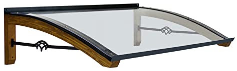 Vordach aus hölzern für den Außenbereich Farbe Honig, Transparente kompakte Polycarbonatabdeckung, Modell Legno PIGNA, Haustür-Vordächer Größe 100 x 150 cm