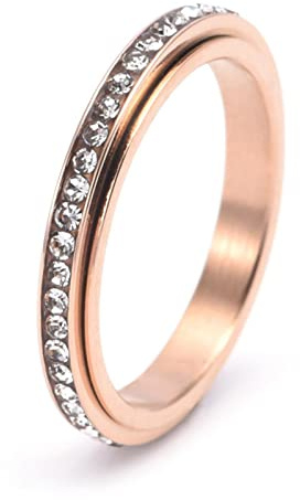 Vikanda termogenisk Moissanite spinner , kubisk zirkoniapläterad roterande ringar i rostfritt stål, spinnringar i rostfritt stål, spinnringar för kvinnor män, Rose Gold/9, Silver