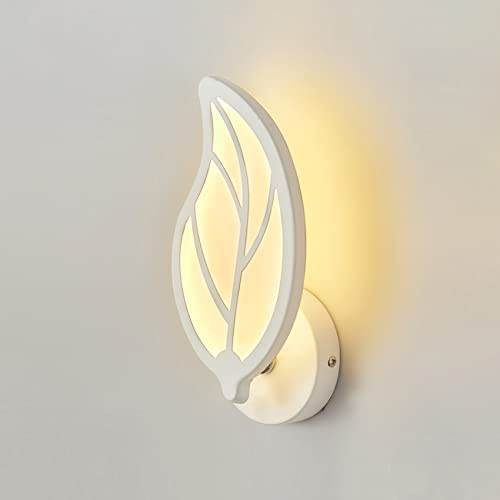 KRIPINC Lampara Pared LED en Forma de Hoja para Dormitorio Infantil | Apariencia Única de Hoja Moderno, Aplique Pared Interior de Acrílico Blanco de 12W, para Salon, Mesita de Noche, Luz Cálida