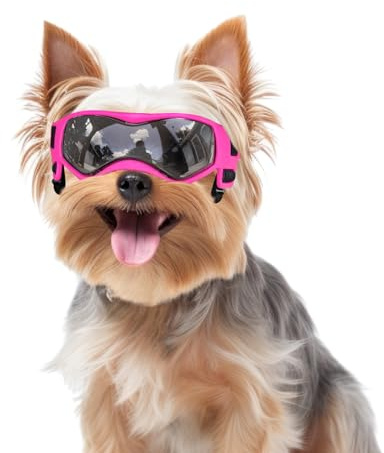 Small Breed Dog Goggles, Pink Sunglasses with UV Protection and Adjustable Straps
